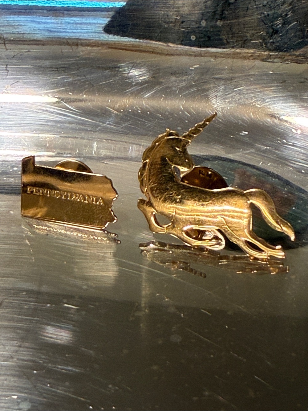 Avon Gold Unicorn Brooch Pin and Pennsylvania pin lot